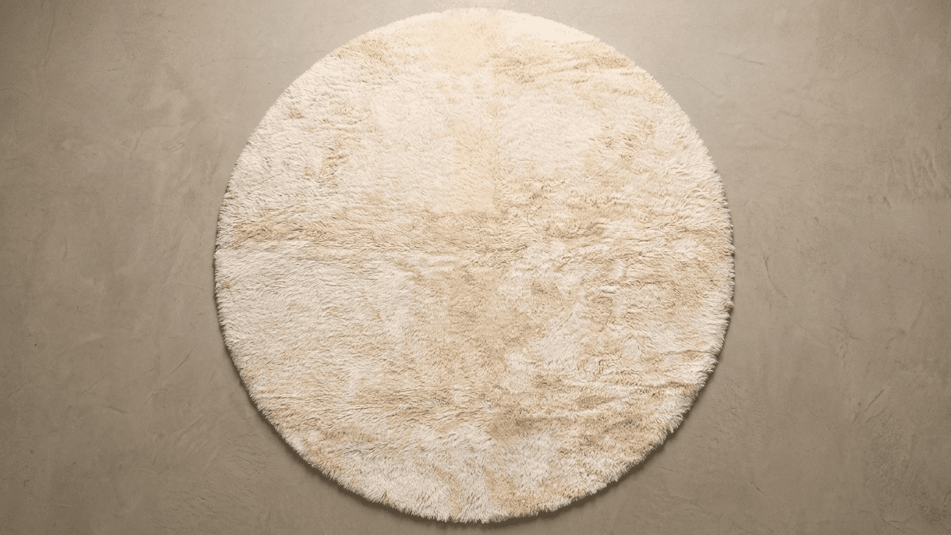 Moroccan Rug Handmade Wool  Round - Ivory Neutral Plush Boho Area Rug for Living Room Bedroom Beni Mrirt