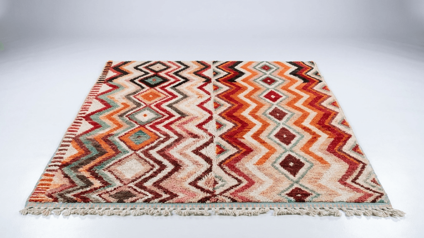 Moroccan Rug Handmade Wool   Ivory Neutral Colorful Boho Area Rug for Living Room Bedroom - Boujad