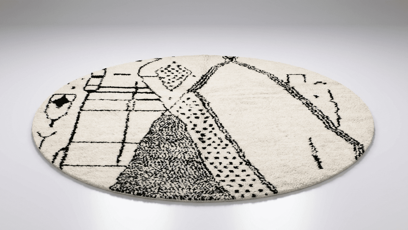 Ivory Black Abstract Azilal Rug