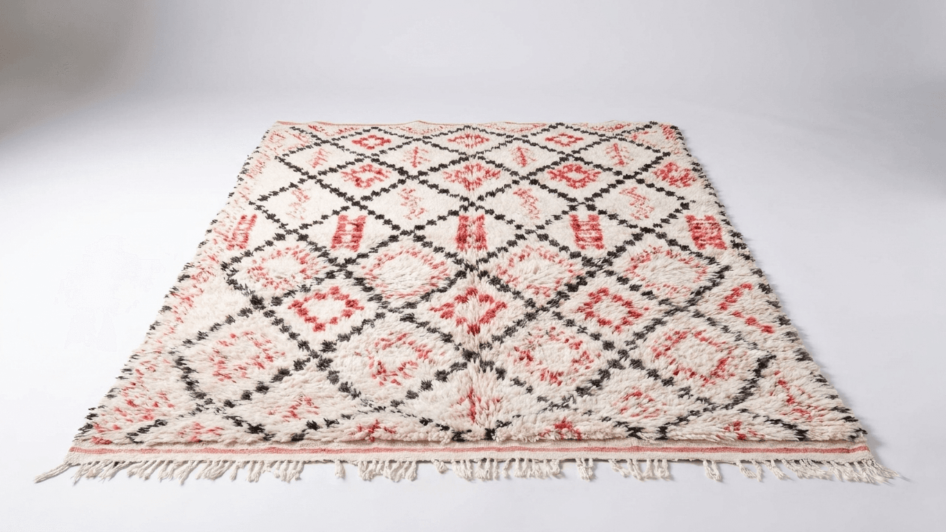 Ivory Red Geometric Beni Ourain Rug