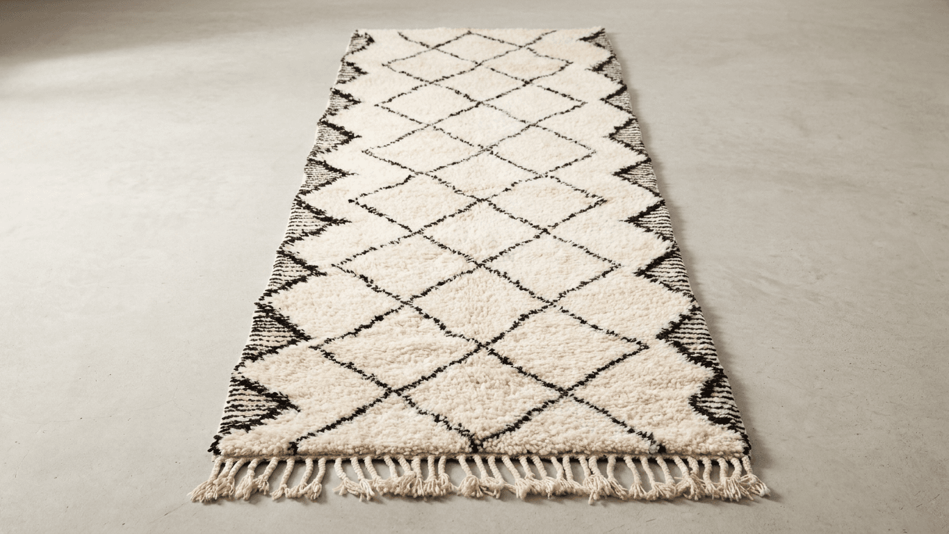 Neutral Geometric Runner Beni Ourain Rug