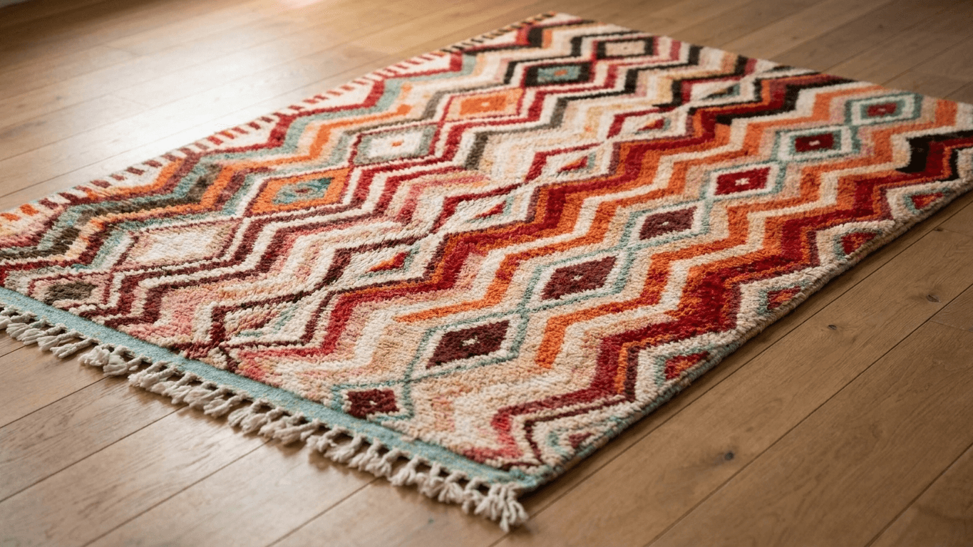 Moroccan Rug Handmade Wool   Ivory Neutral Colorful Boho Area Rug for Living Room Bedroom - Boujad