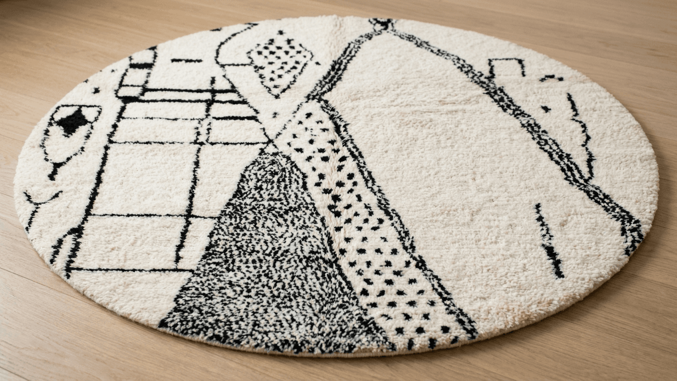 Ivory Black Abstract Azilal Rug