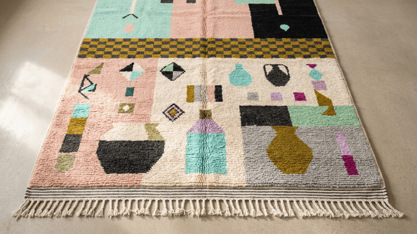 Handmade Wool Boujad Rug Boho Decor Custom Size