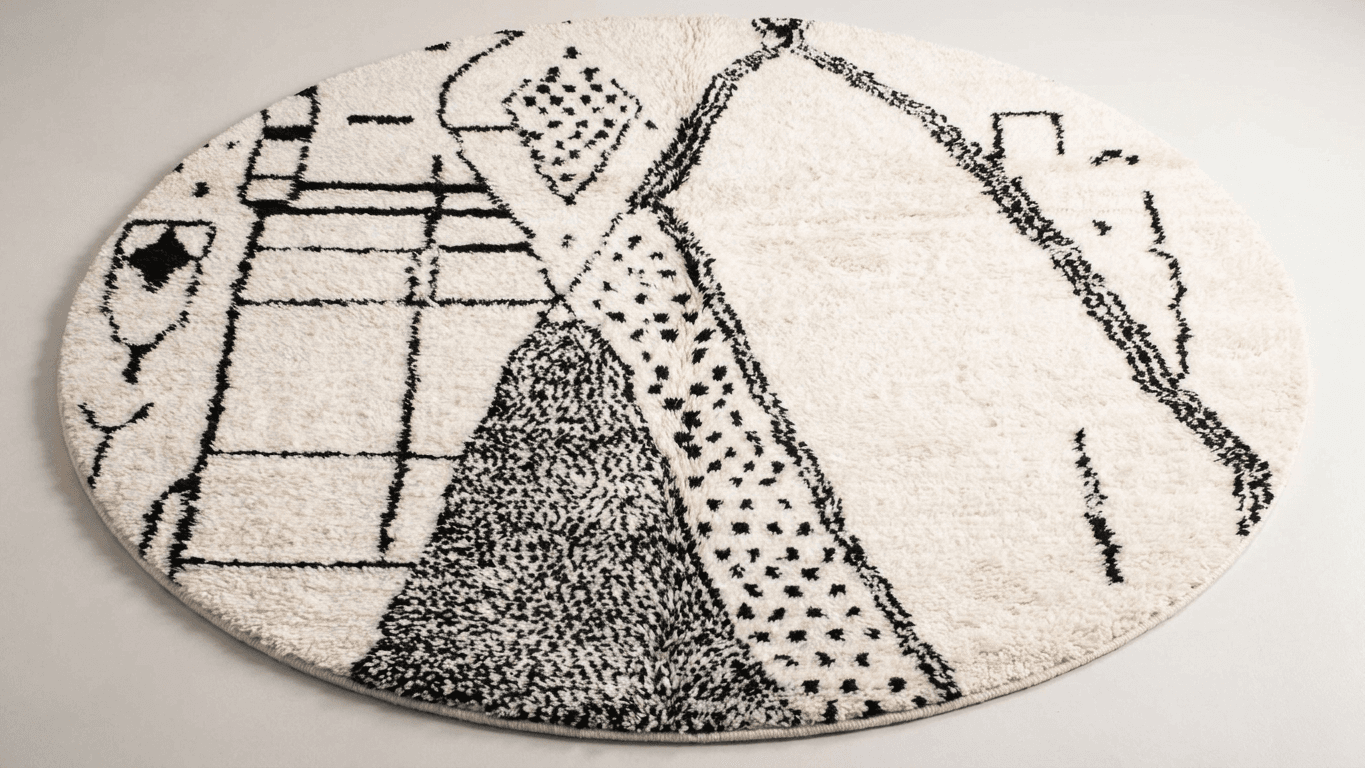 Ivory Black Abstract Azilal Rug