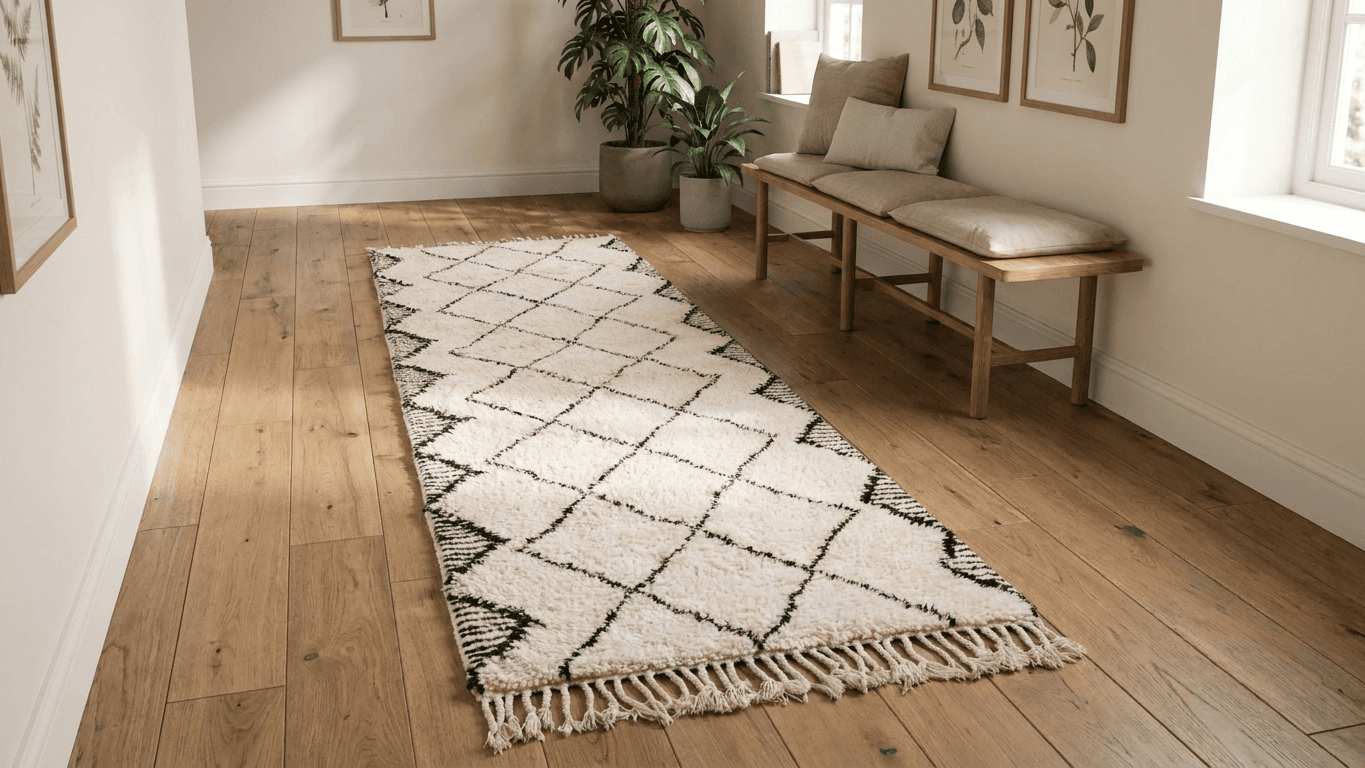Neutral Geometric Runner Beni Ourain Rug