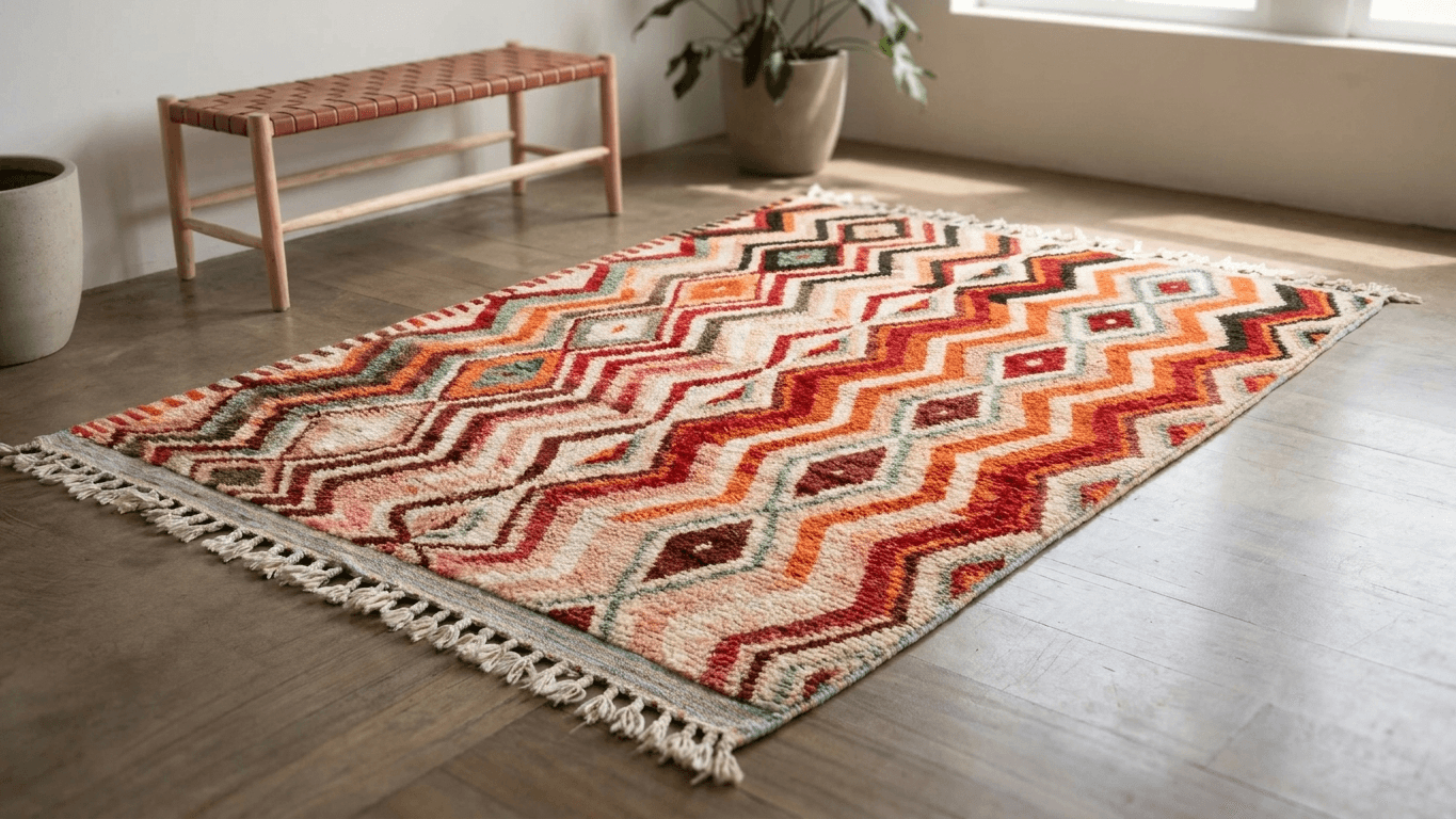 Moroccan Rug Handmade Wool   Ivory Neutral Colorful Boho Area Rug for Living Room Bedroom - Boujad