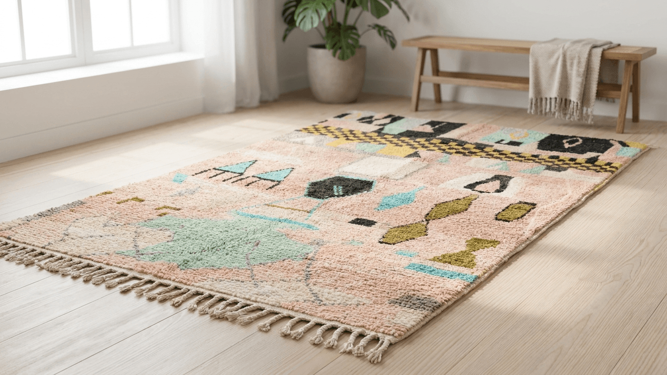 Handmade Wool Boujad Rug Boho Decor Custom Size
