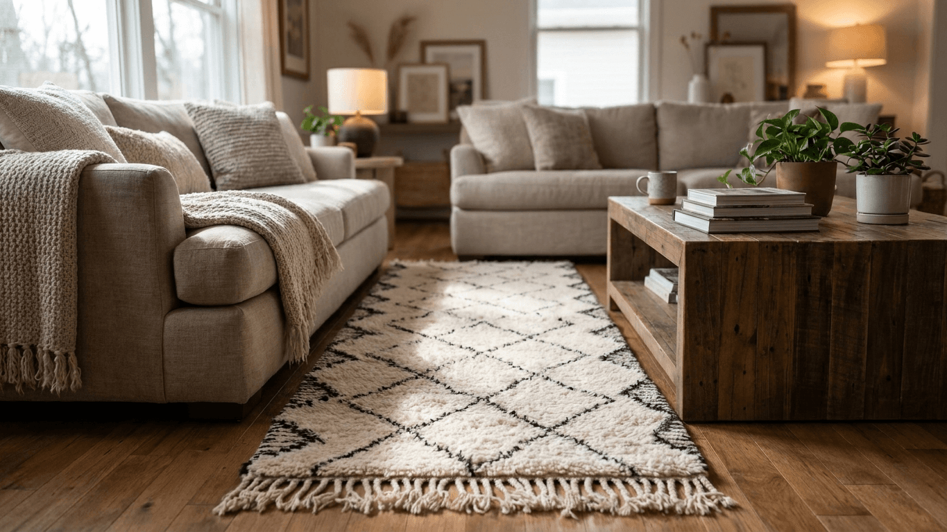 Handmade Wool Rug Boho Living Room Decor