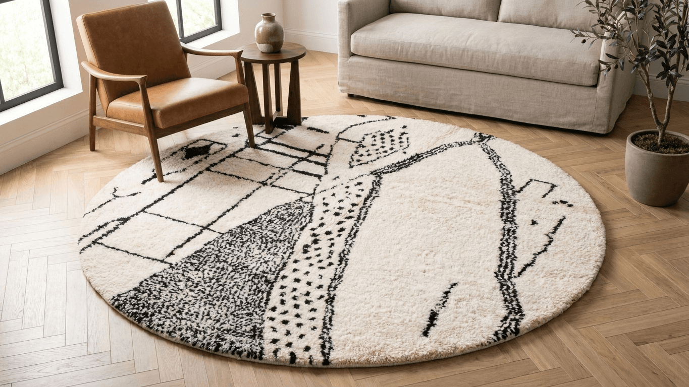 Ivory Black Abstract Azilal Rug