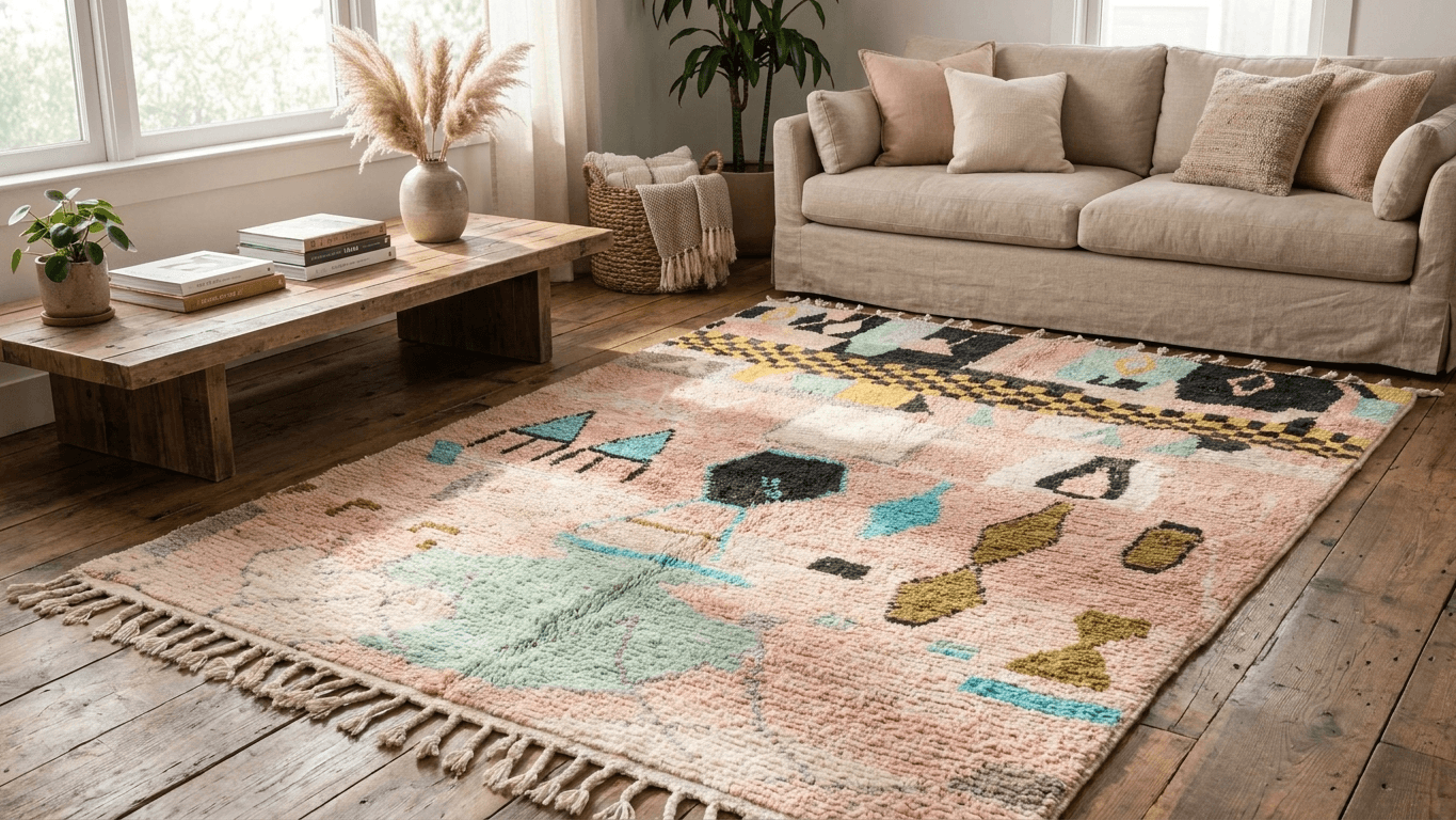 Handmade Wool Boujad Rug Boho Decor Custom Size