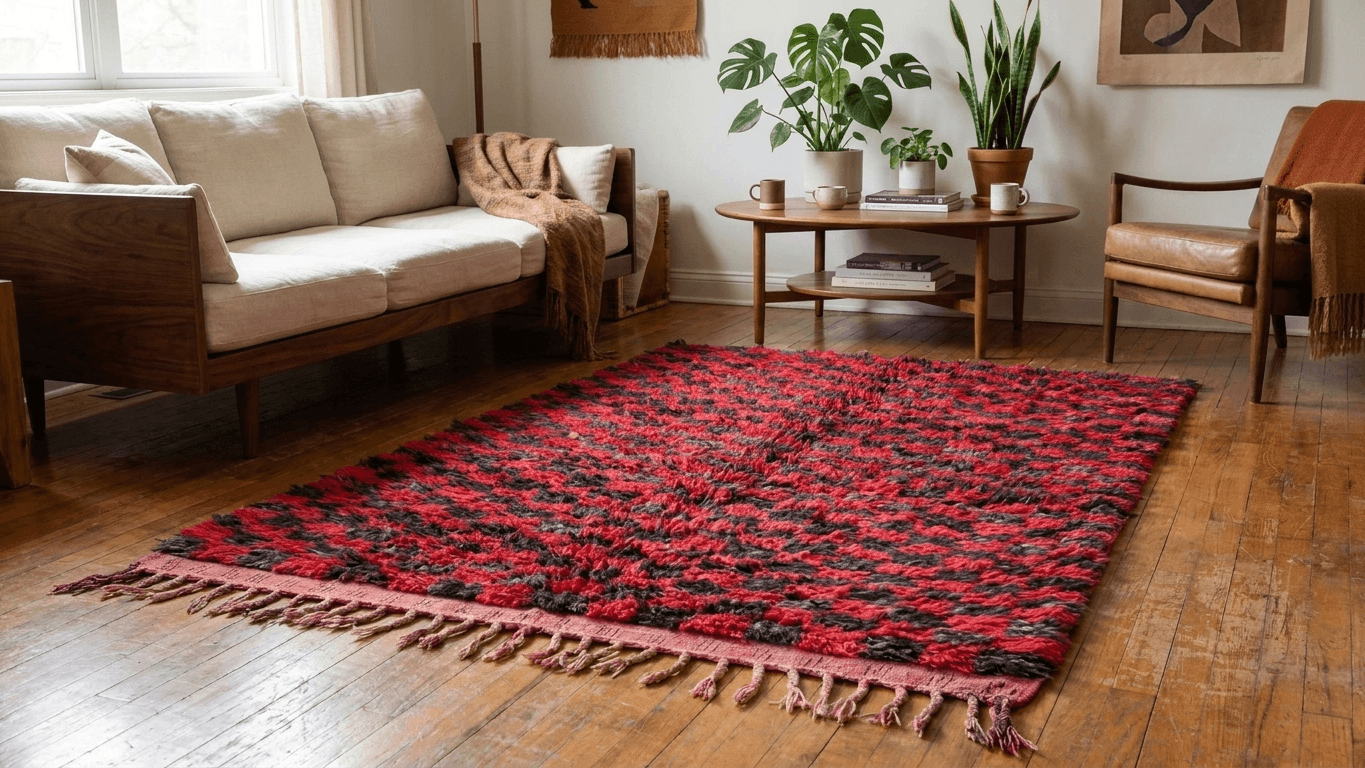 Handmade Wool Boujad Rug Custom Size Boho Bedroom Decor