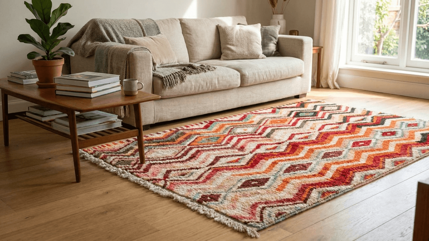 Moroccan Rug Handmade Wool Ivory Neutral Colorful Boho Area Rug for Living Room Bedroom - Boujad