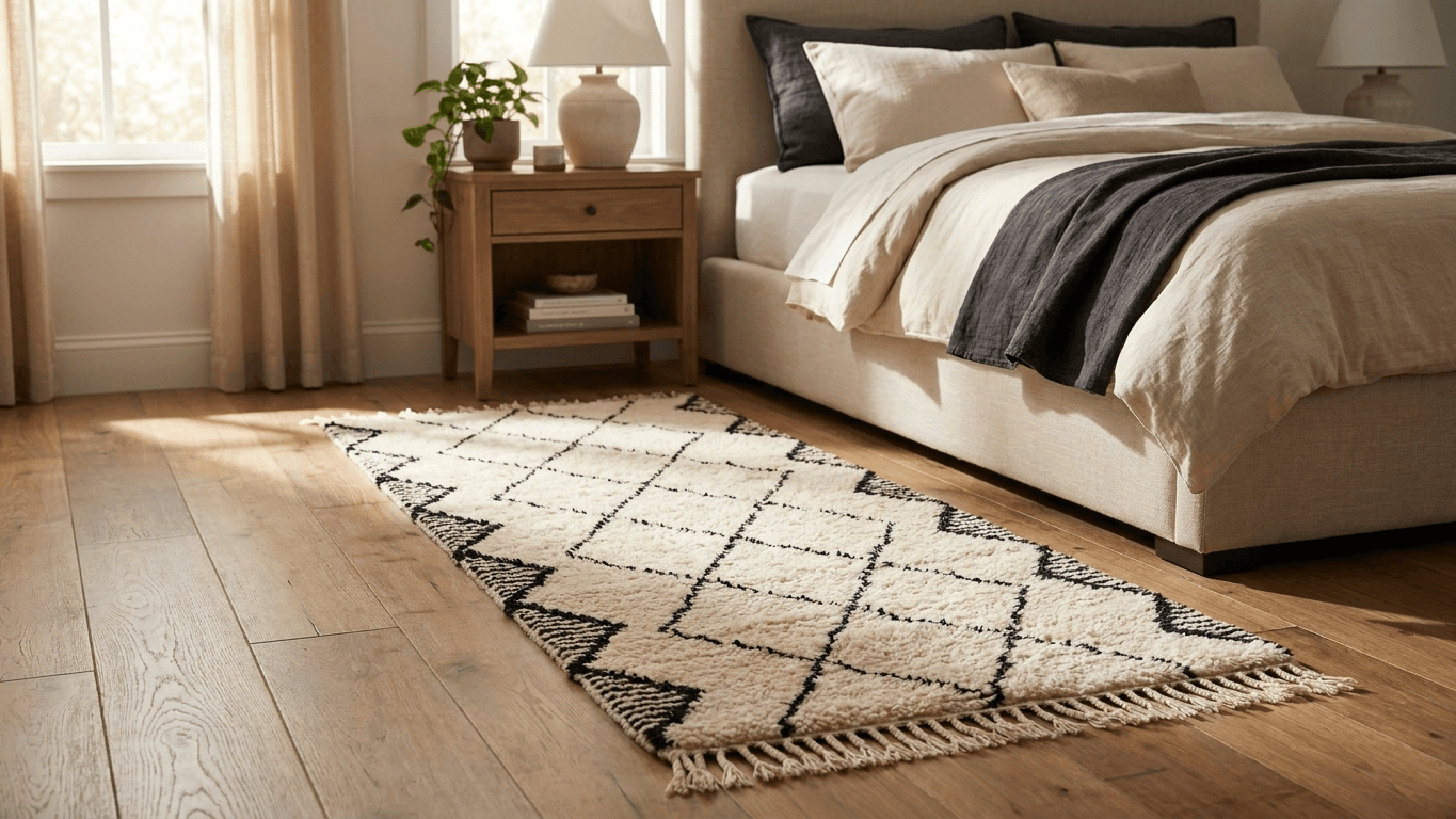 Neutral Geometric Runner Beni Ourain Rug