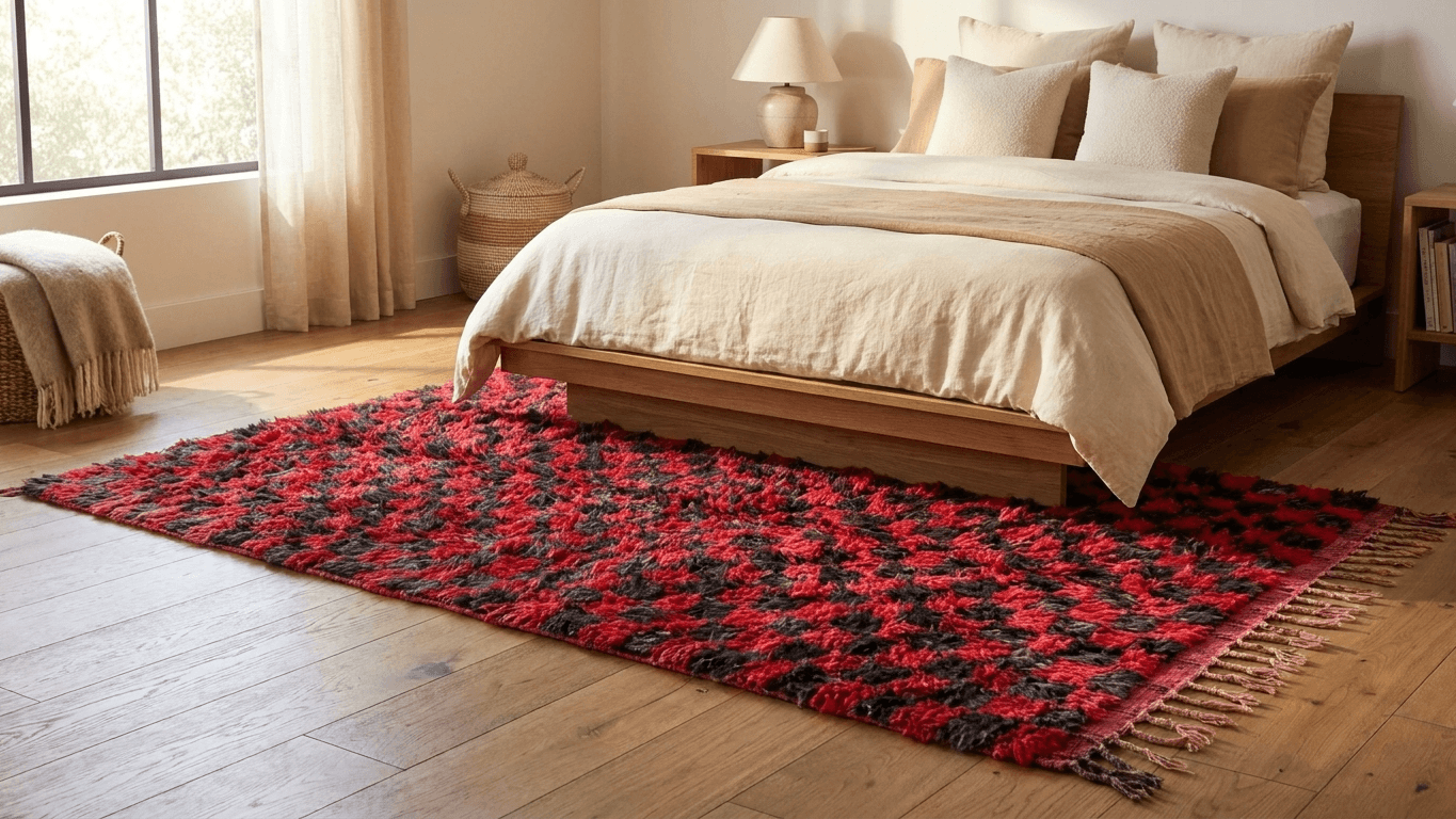 Handmade Wool Boujad Rug Custom Size Boho Bedroom Decor