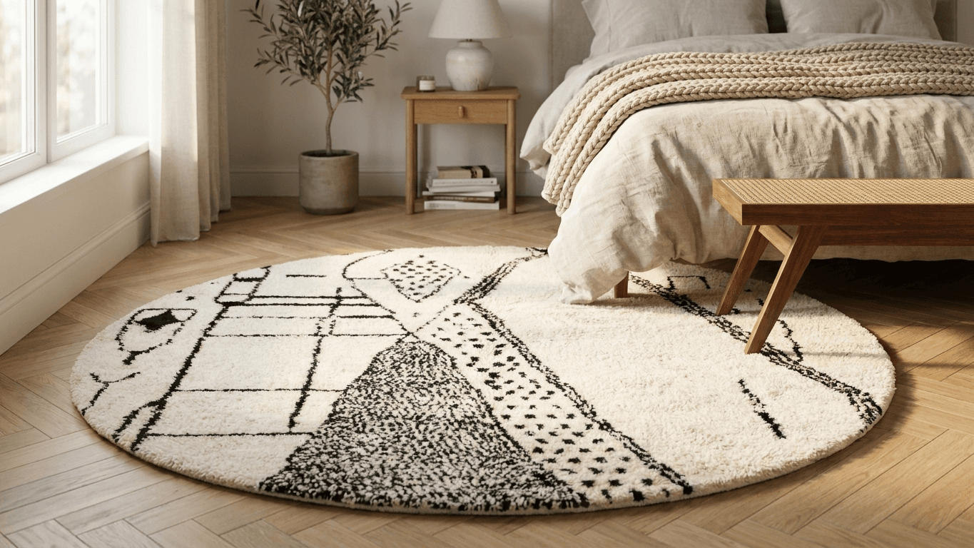 Ivory Black Abstract Azilal Rug