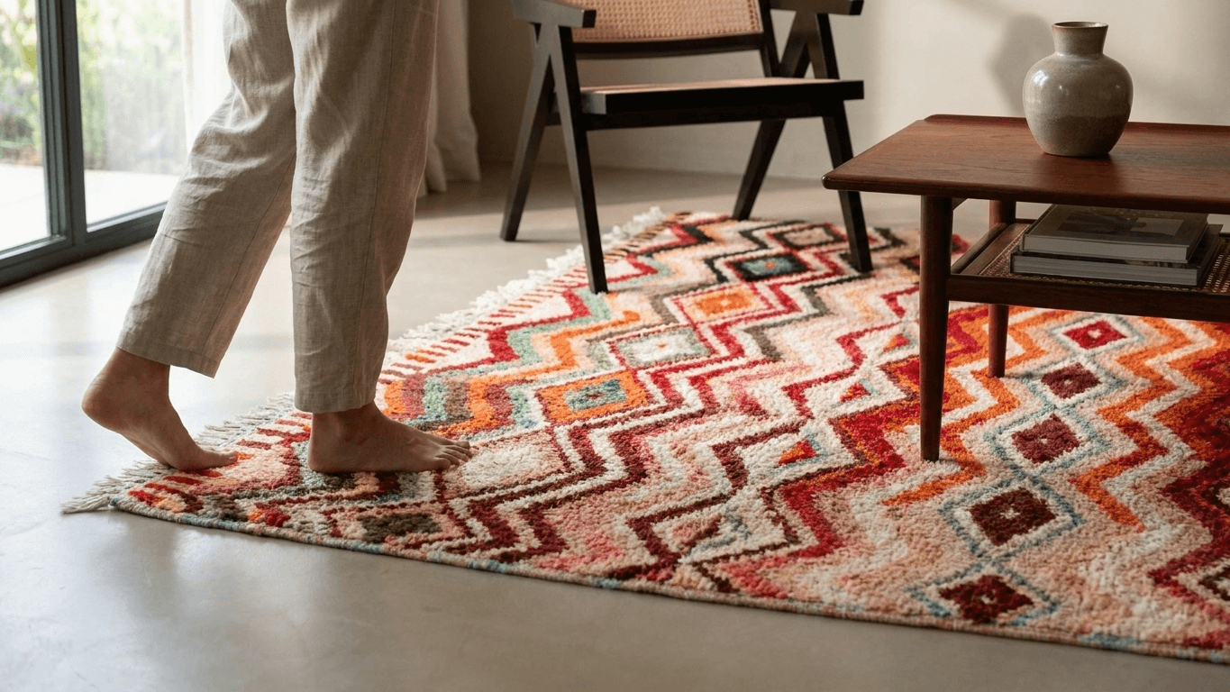 Moroccan Rug Handmade Wool   Ivory Neutral Colorful Boho Area Rug for Living Room Bedroom - Boujad