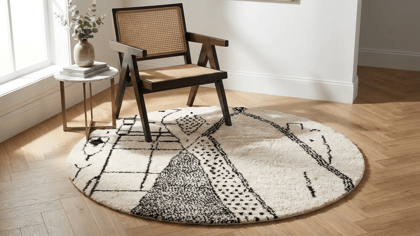 Ivory Black Abstract Azilal Rug