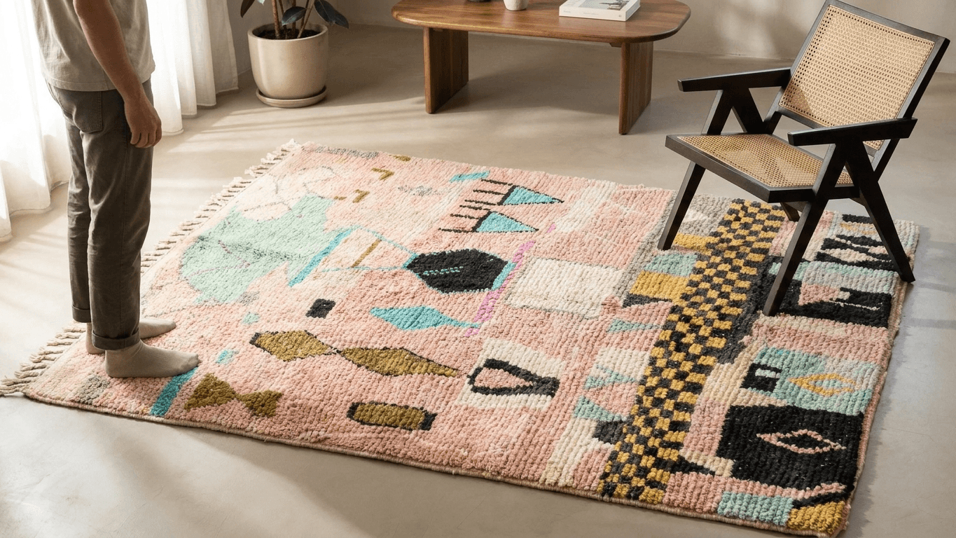 Handmade Wool Boujad Rug Boho Decor Custom Size