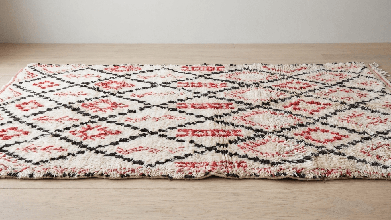 Ivory Red Geometric Beni Ourain Rug