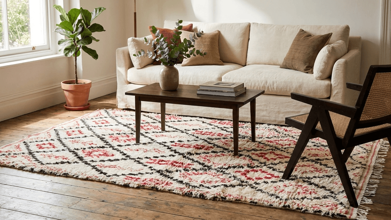 Handmade Wool Rugs Beni Ourain Boho Living Room Decor Custom Size