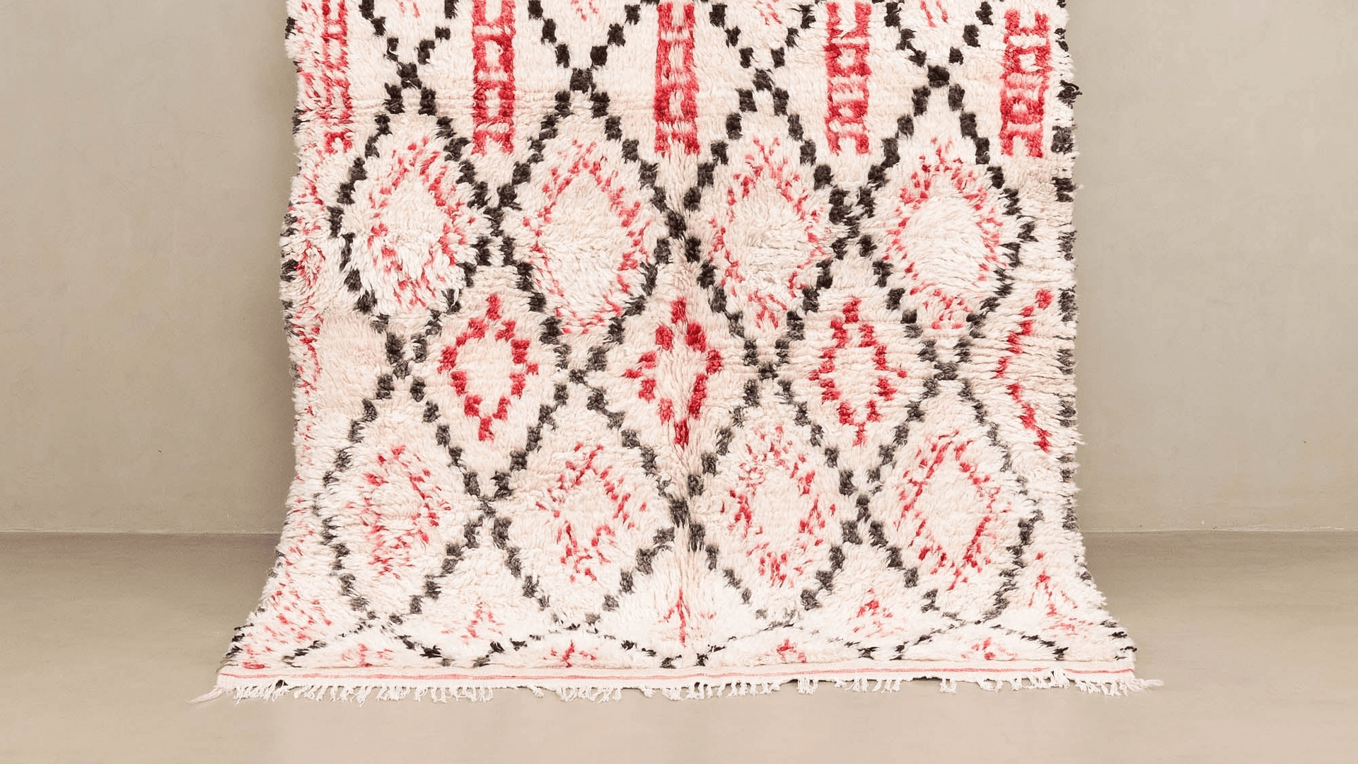 Ivory Red Geometric Beni Ourain Rug