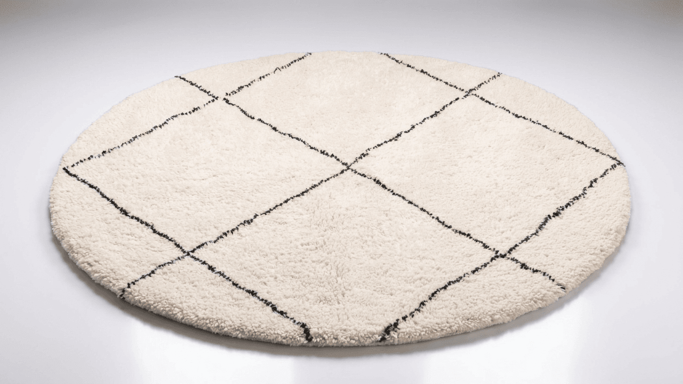 Ivory Crosshatch Round Beni Ourain Rug