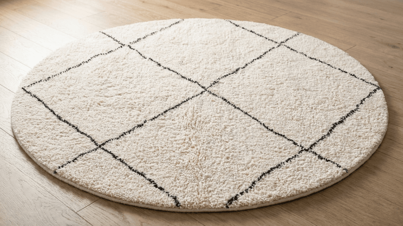 Ivory Crosshatch Round Beni Ourain Rug