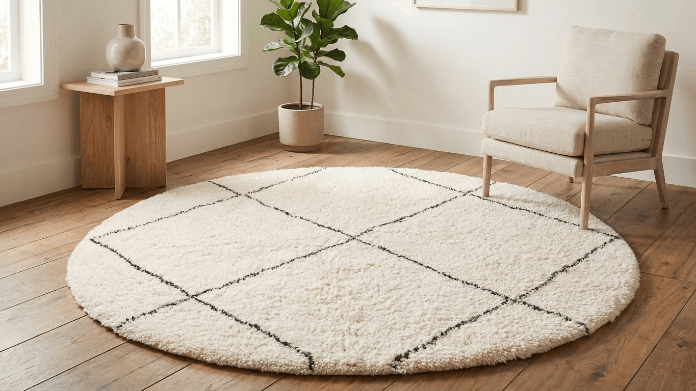 Ivory Crosshatch Round Beni Ourain Rug