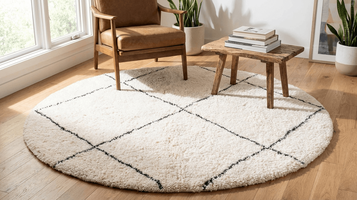 Handmade Wool Rug Beni Ourain Boho Style for Living Room
