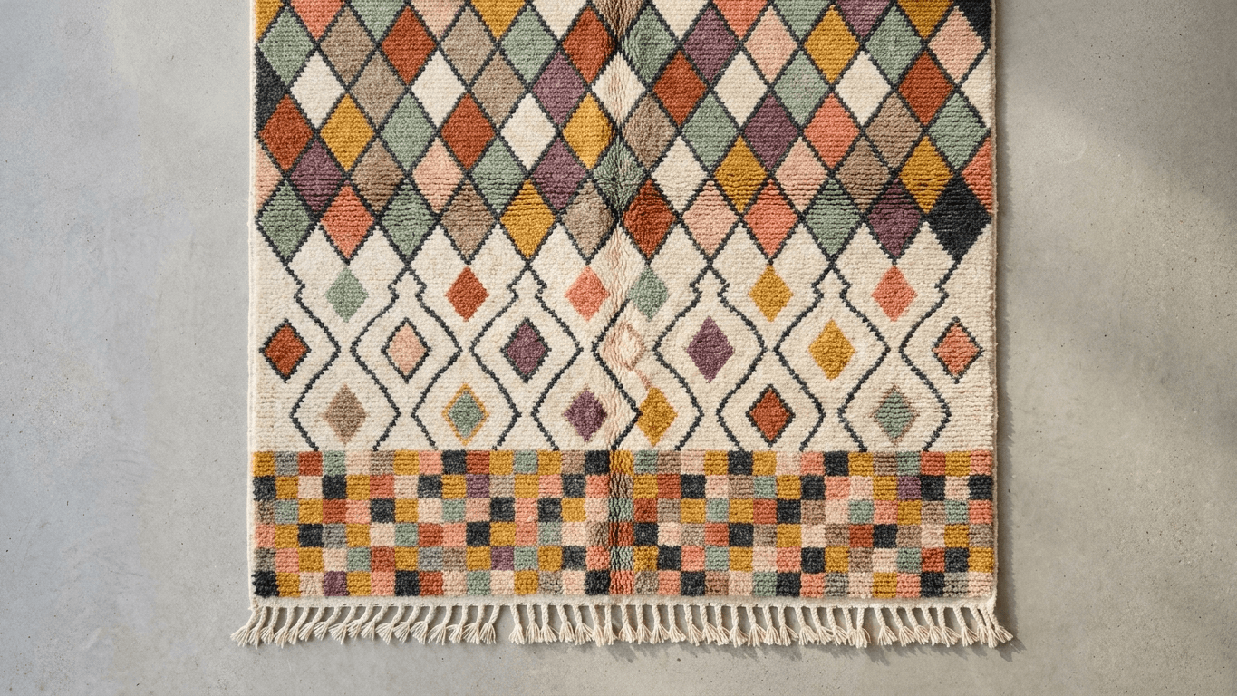 Handmade Wool Boujad Rug Custom Size Boho Decor Living Room