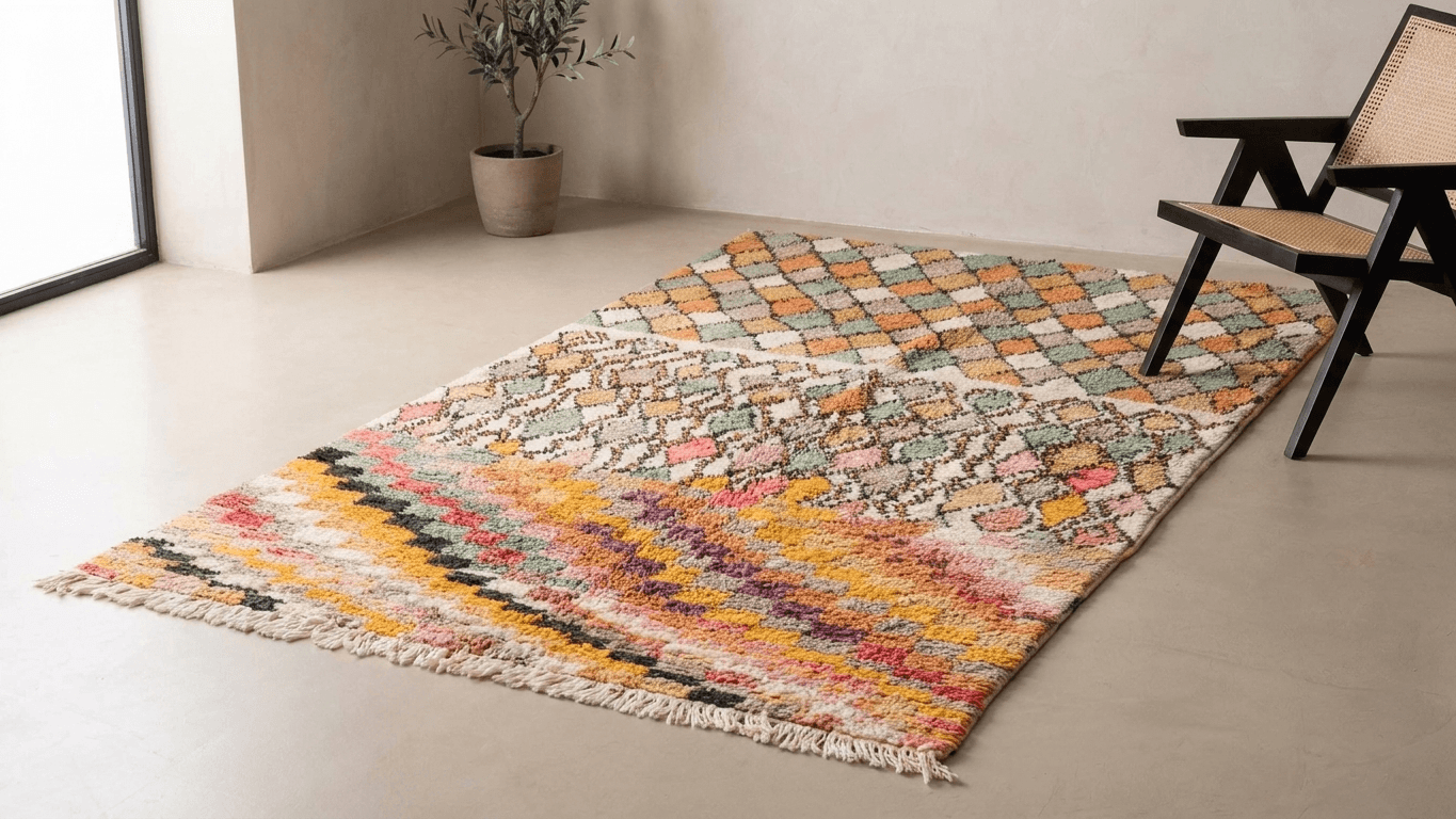 Handmade Wool Boujad Rug Custom Size Boho Decor Living Room