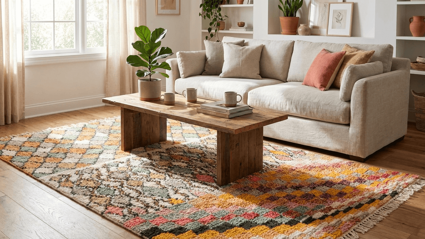 Handmade Wool Boujad Rug Custom Size Boho Decor Living Room
