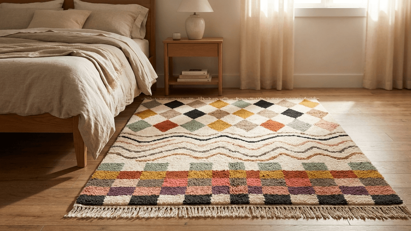 Handmade Wool Boujad Rug Custom Size Boho Decor Living Room