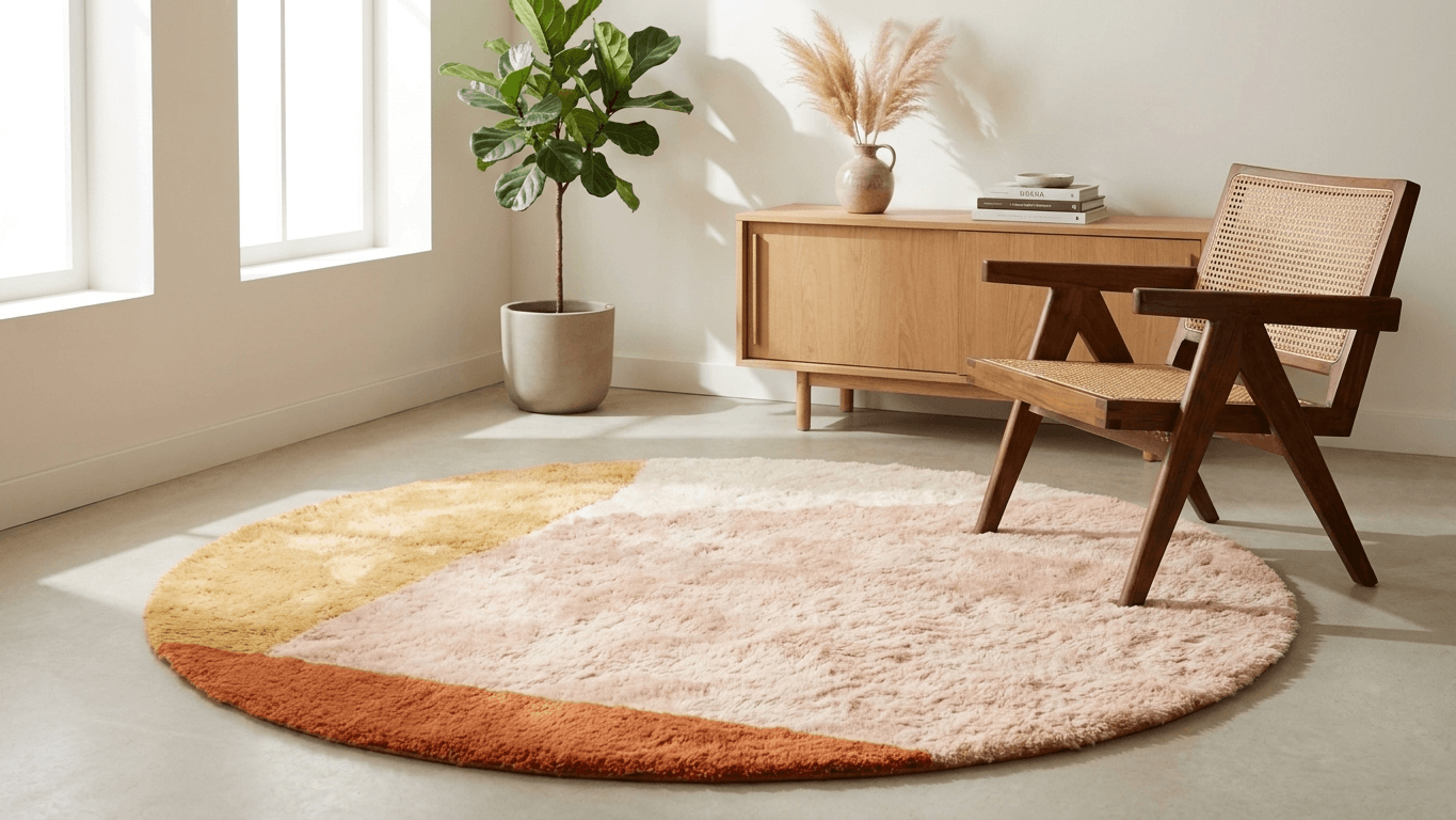 Handmade Wool Rug Beni Mrirt Boho Modern Custom Size Tangerine Dream