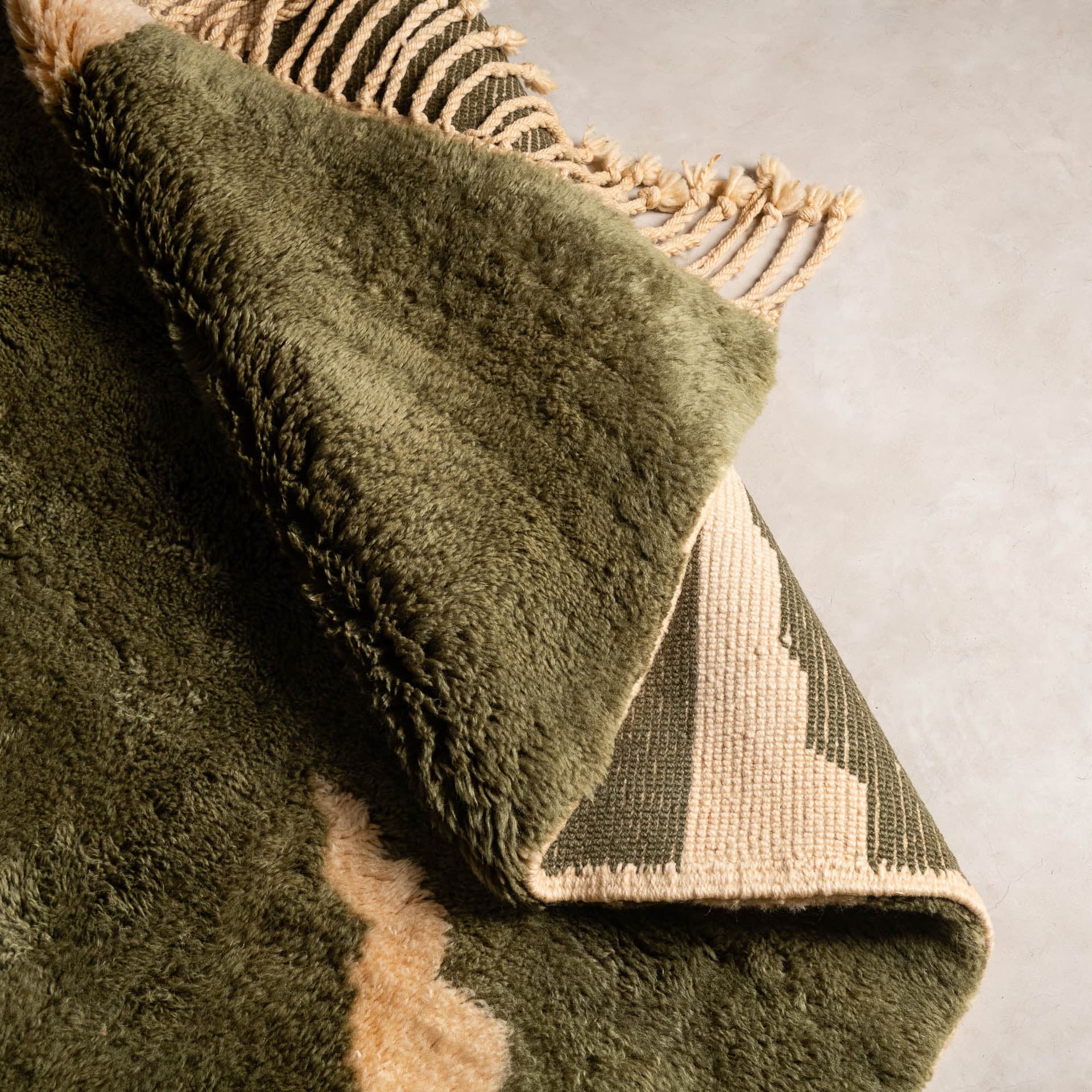 Moroccan Rug Handmade Wool - Olive Green Neutral Modern Boho Area Rug for Living Room Bedroom - Beni Mrirt