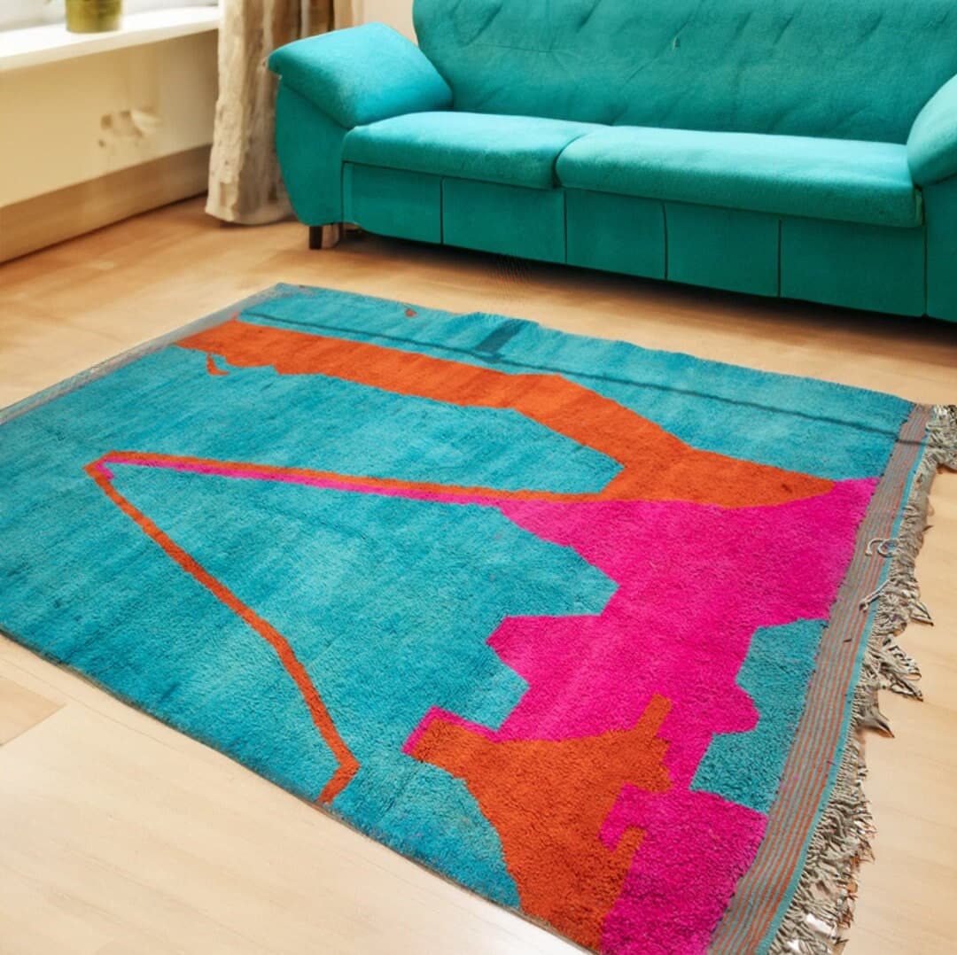 Turquoise Abstract Beni Mrirt Rug