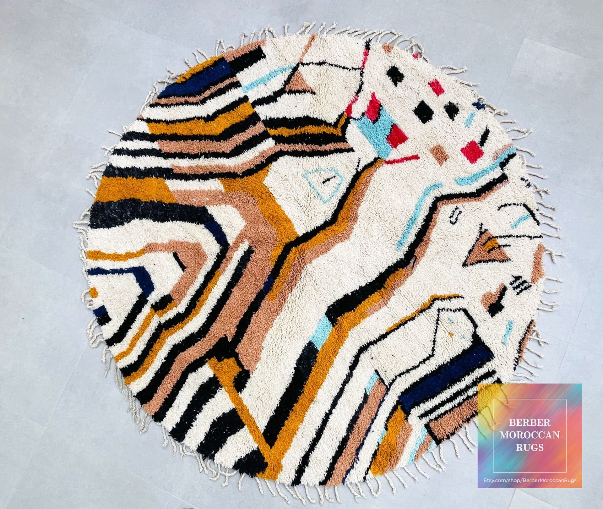 Multicolor Abstract Round Rug