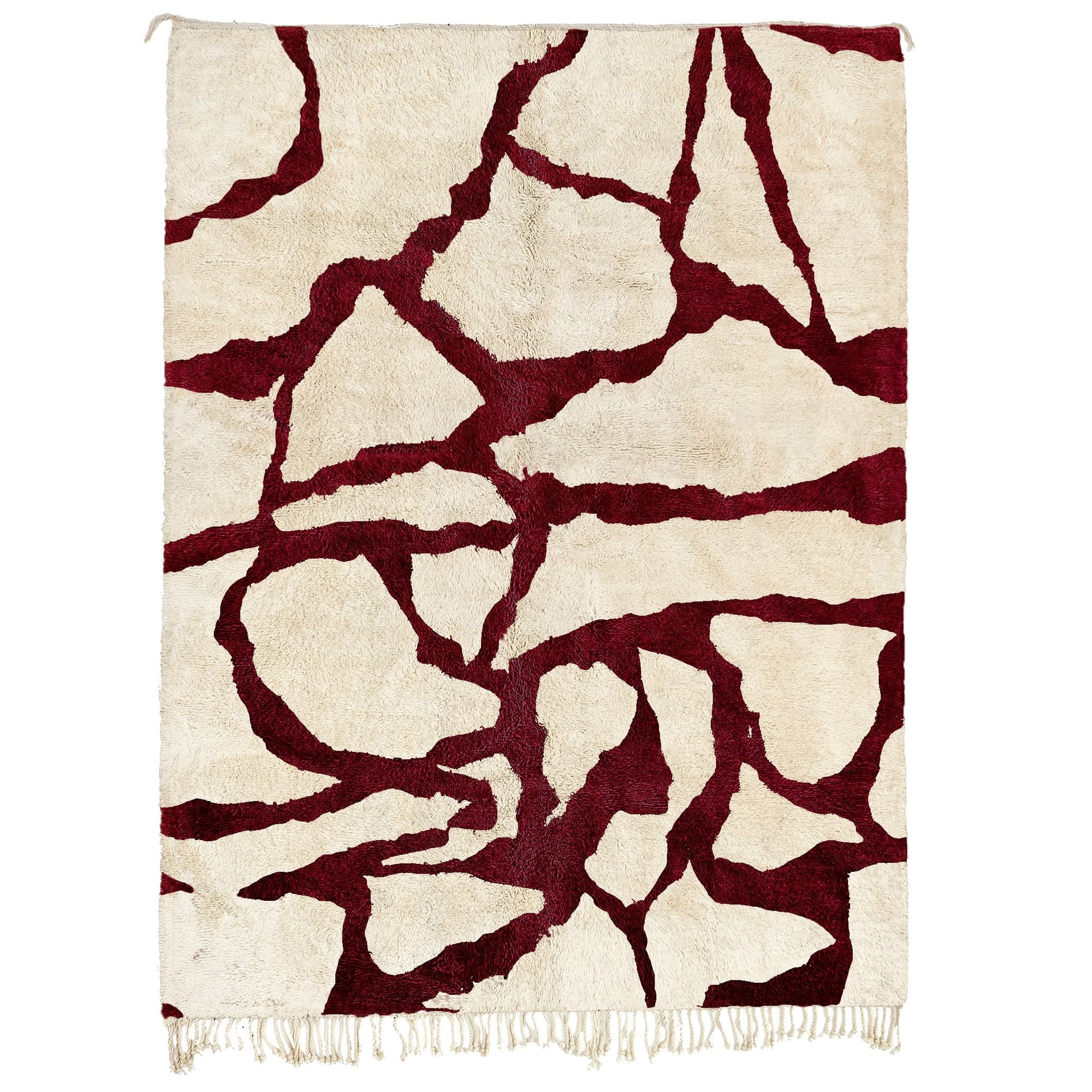 Moroccan Rug Handmade Wool 8x10 - Ivory Burgundy Modern Boho Area Rug for Living Room Bedroom Beni Ourain