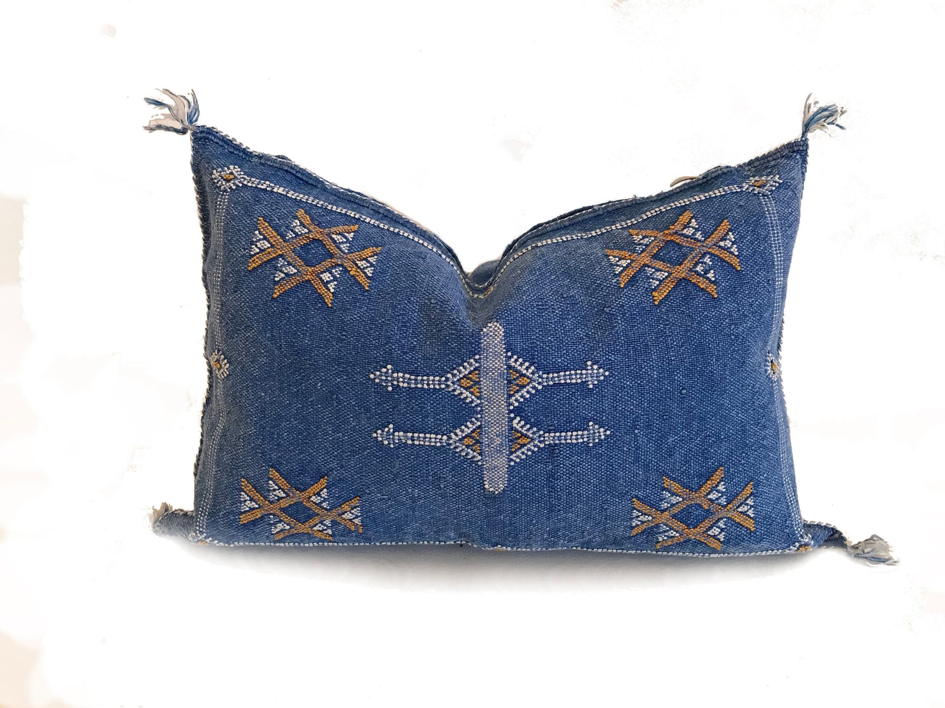 Blue silk pillow, Moroccan Sabra cushion, handmade cactus silk pillow, Berber Sabra cushion, Pillow Throw, Moroccan Lumbar Sabra Cushion