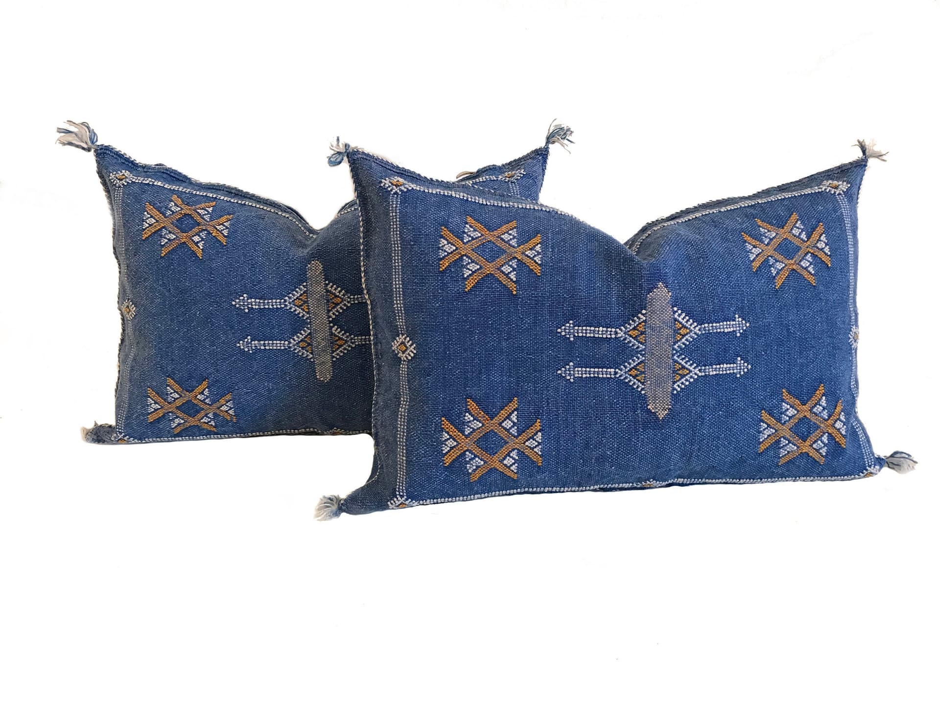 Blue silk pillow, Moroccan Sabra cushion, handmade cactus silk pillow, Berber Sabra cushion, Pillow Throw, Moroccan Lumbar Sabra Cushion