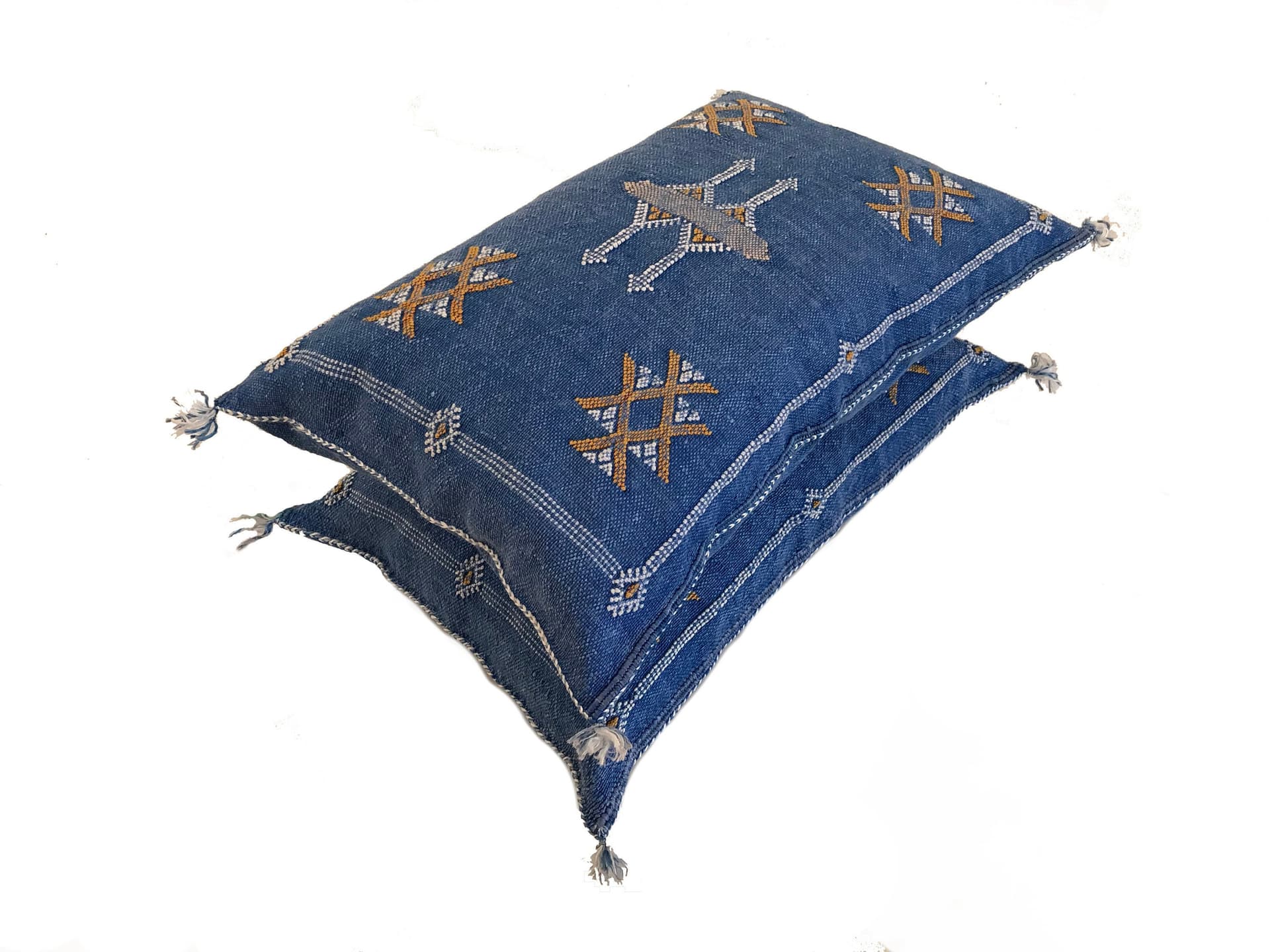 Blue silk pillow, Moroccan Sabra cushion, handmade cactus silk pillow, Berber Sabra cushion, Pillow Throw, Moroccan Lumbar Sabra Cushion