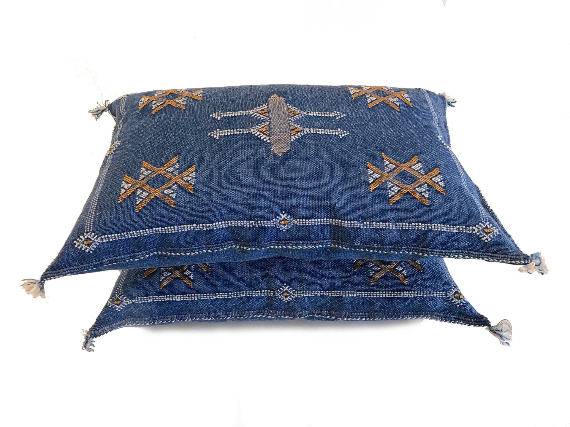 Blue silk pillow, Moroccan Sabra cushion, handmade cactus silk pillow, Berber Sabra cushion, Pillow Throw, Moroccan Lumbar Sabra Cushion