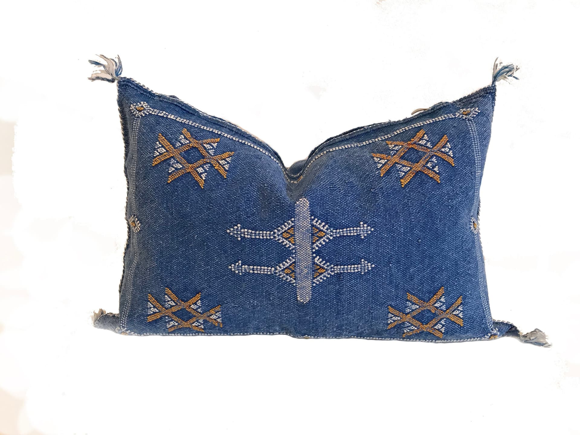 Blue silk pillow, Moroccan Sabra cushion, handmade cactus silk pillow, Berber Sabra cushion, Pillow Throw, Moroccan Lumbar Sabra Cushion