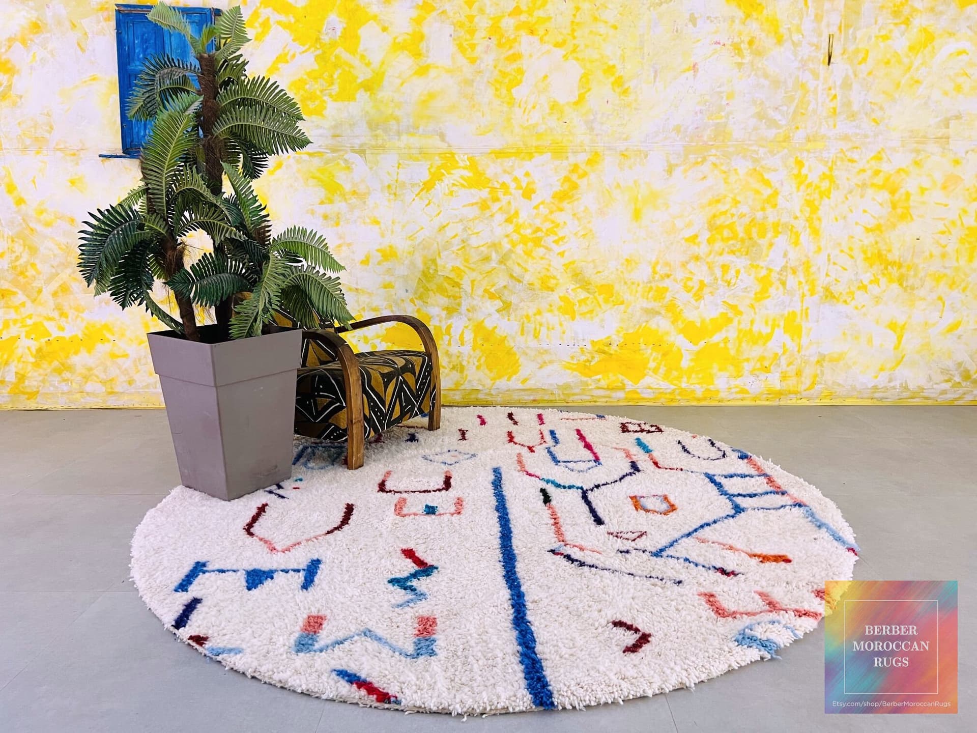 Multicolor Abstract Round Beni Ourain Rug