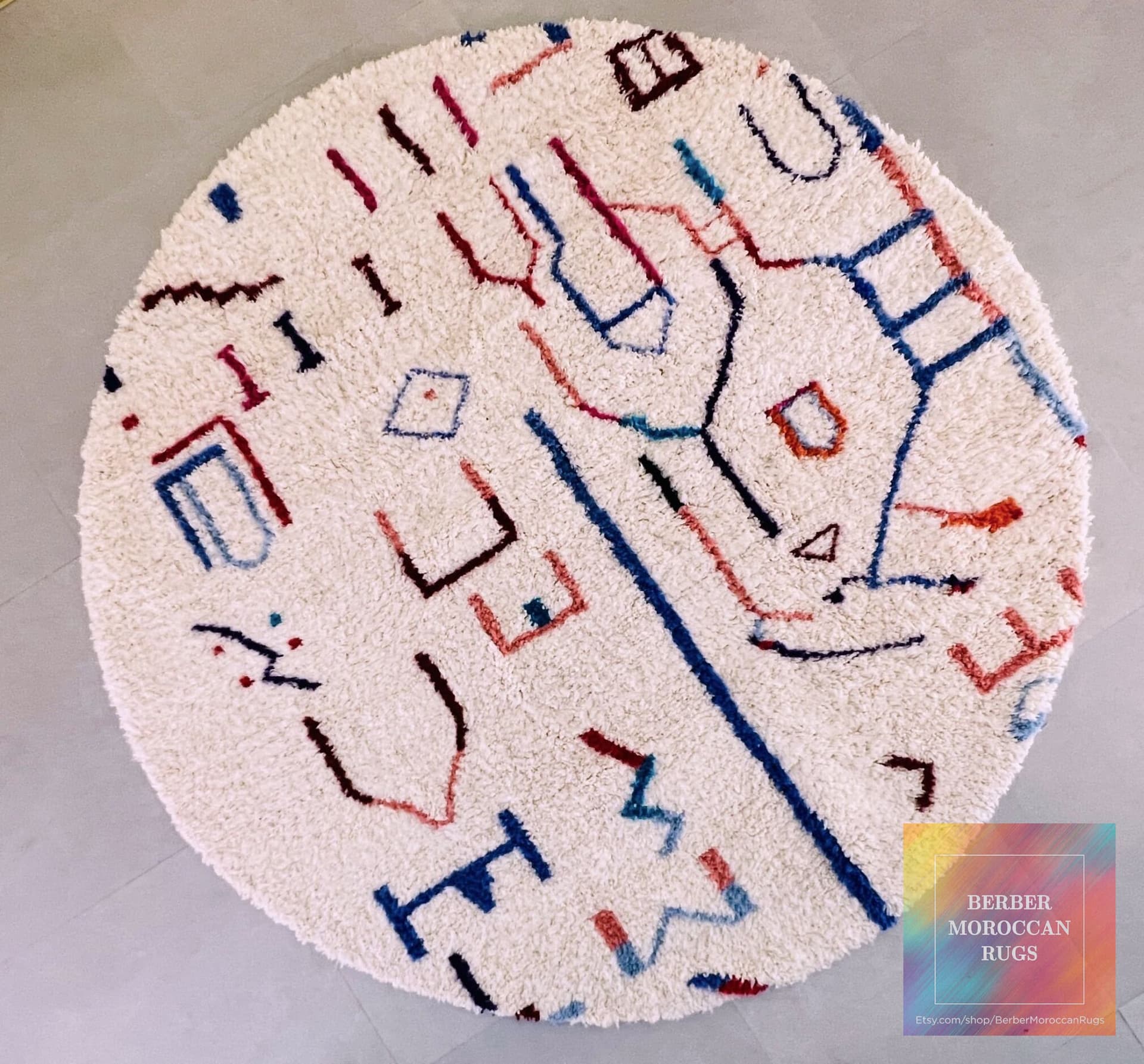 Multicolor Abstract Round Beni Ourain Rug