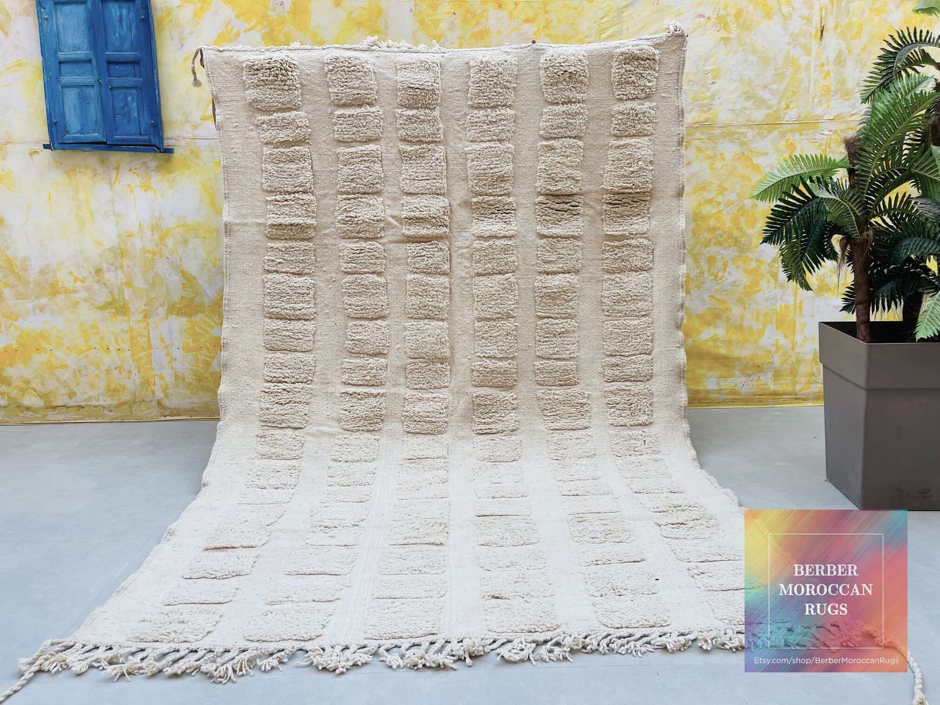 Neutral Grid Beni Ourain Rug