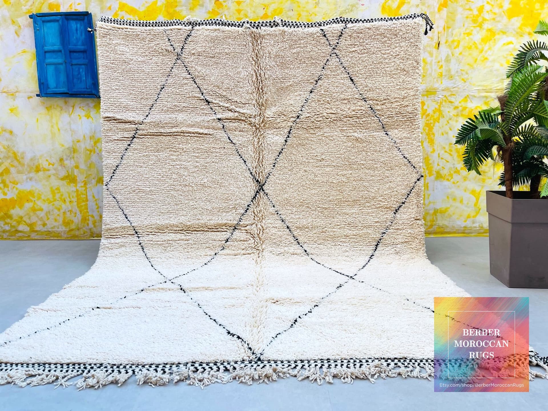 Neutral Open Diamond Beni Ourain Rug