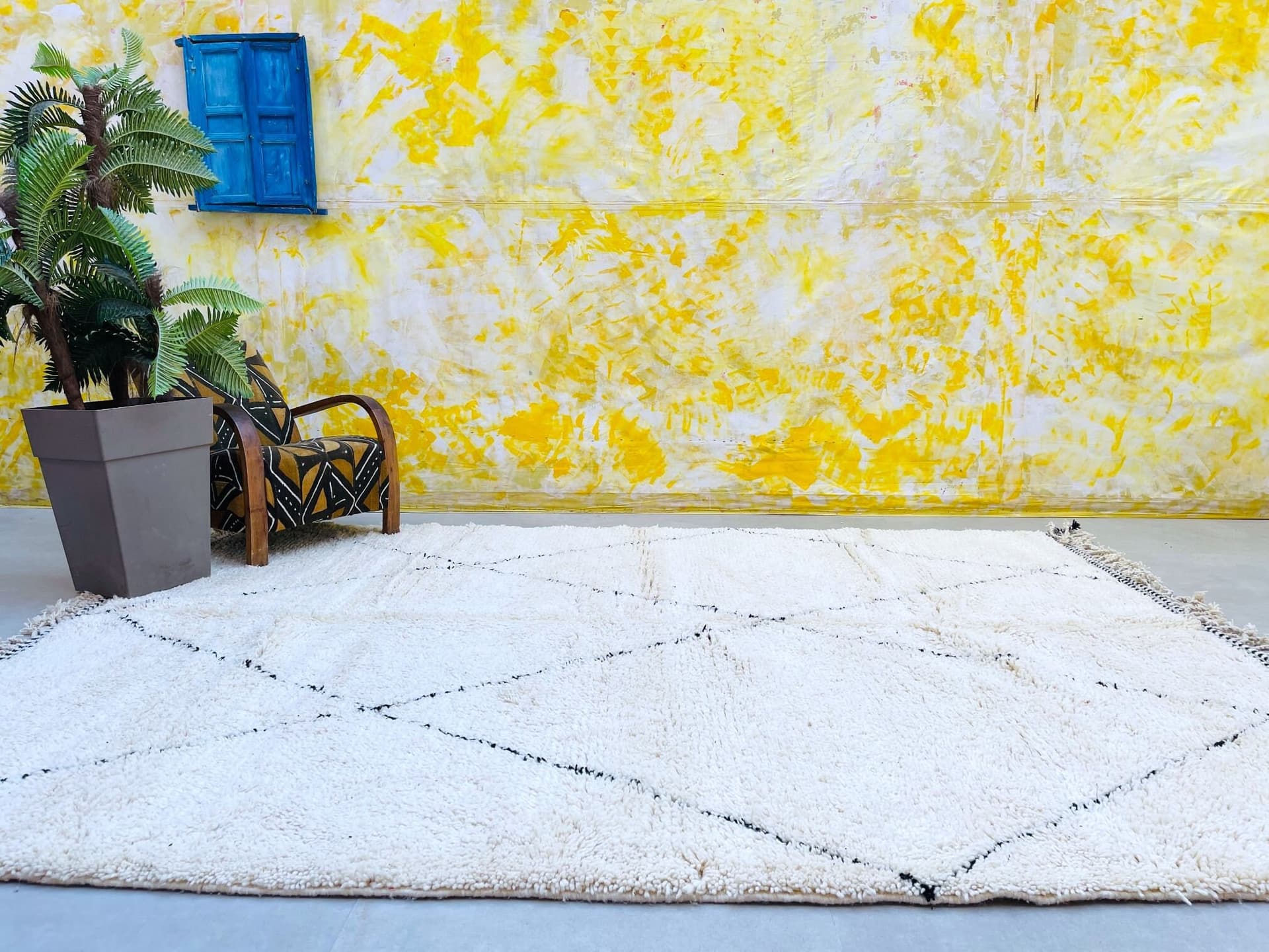 Neutral Open Diamond Beni Ourain Rug
