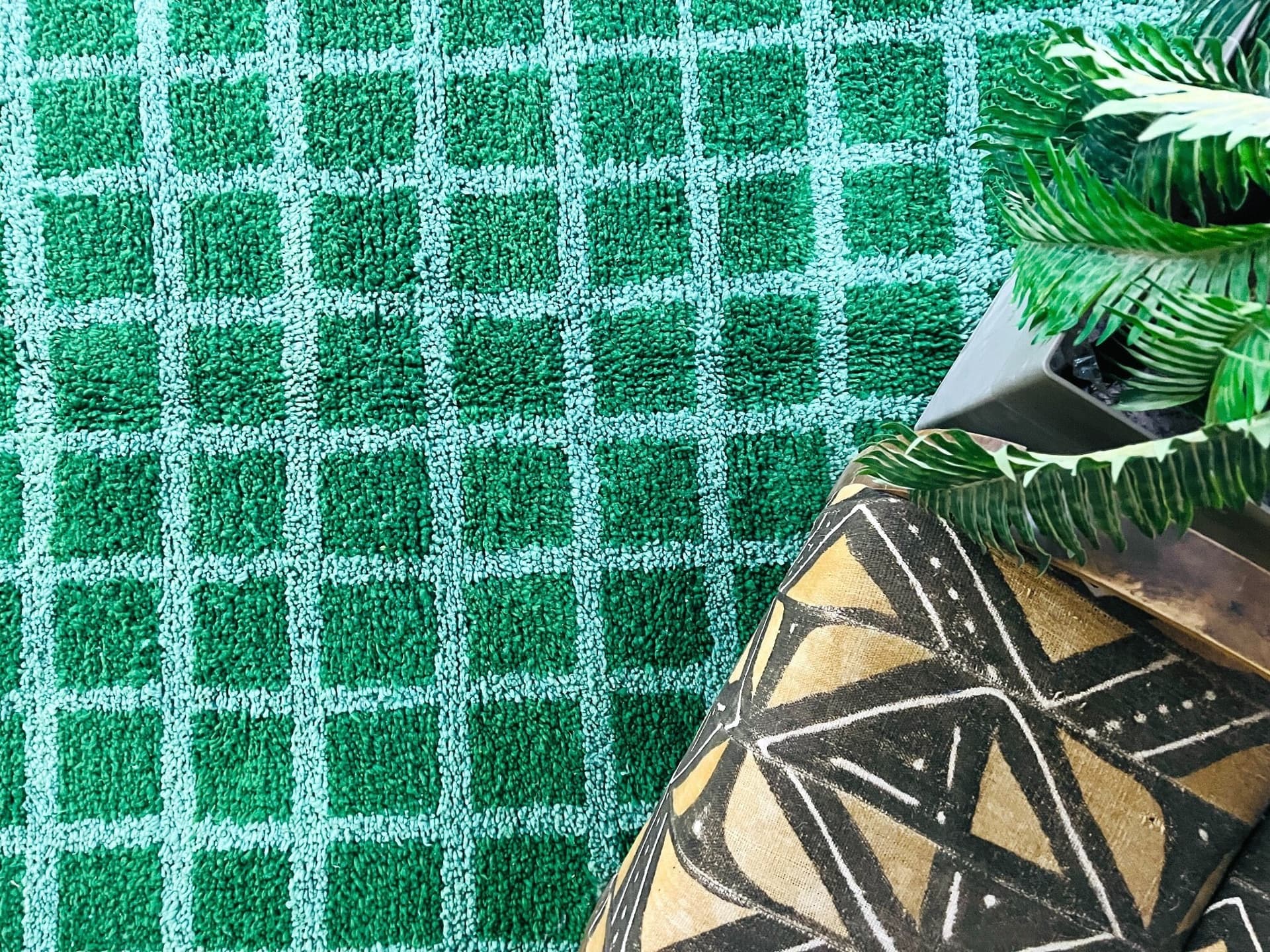 Green Fringed Grid Beni Ourain Rug
